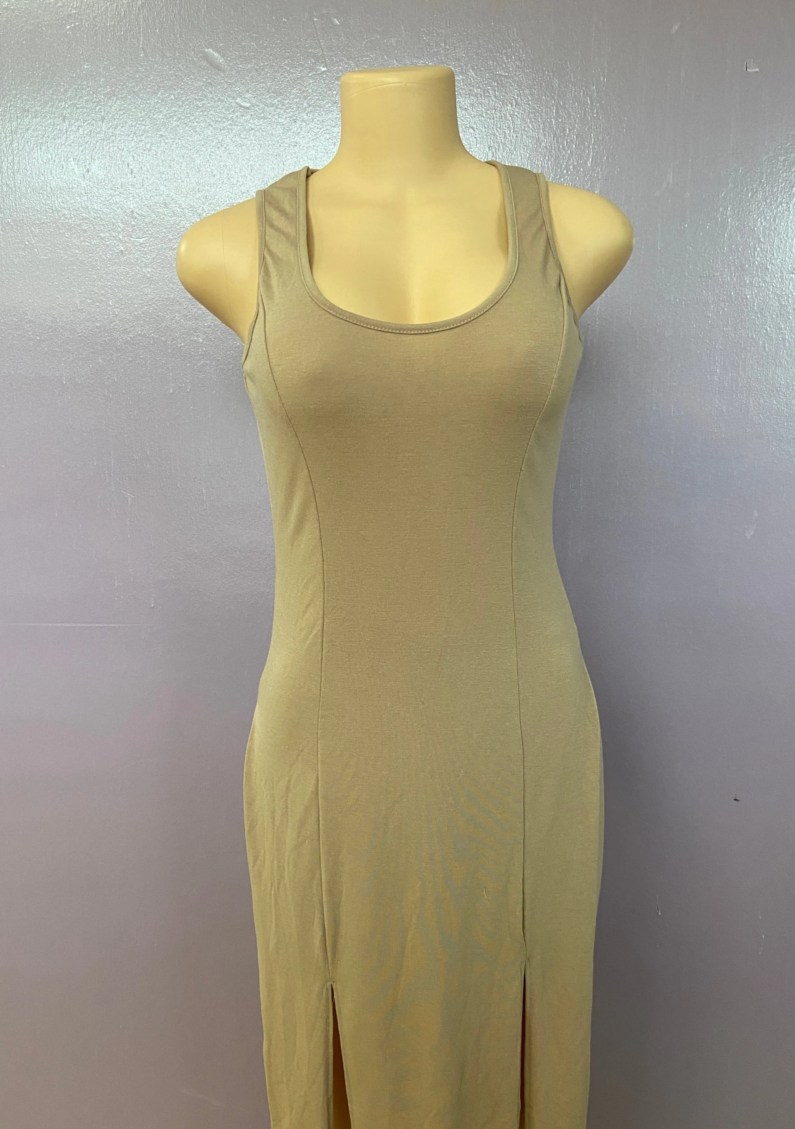MB FASHION Curve-Hugging High-Low Maxi Dress with Side Slit 7165R S AND M