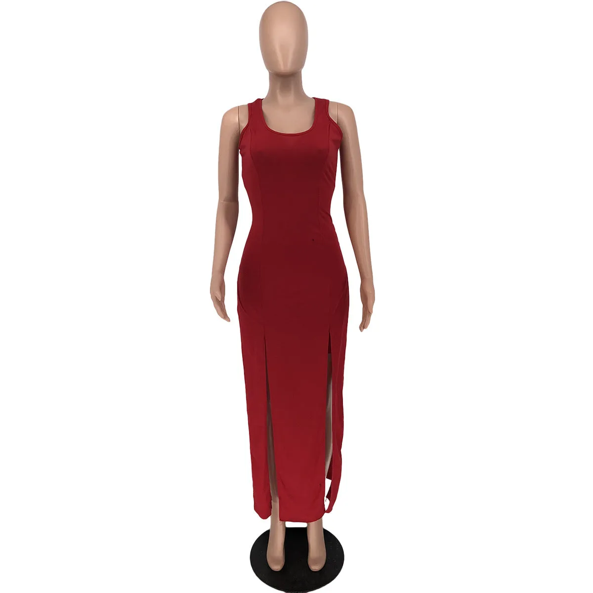 MB FASHION Curve-Hugging High-Low Maxi Dress with Side Slit 7165R S AND M
