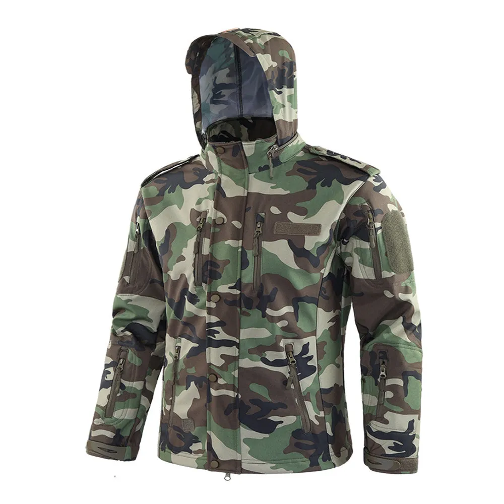 Men's Winter Camo Military Tactical Jacket Fleeced Hooded Outwear Softshell Windbreaker Coat