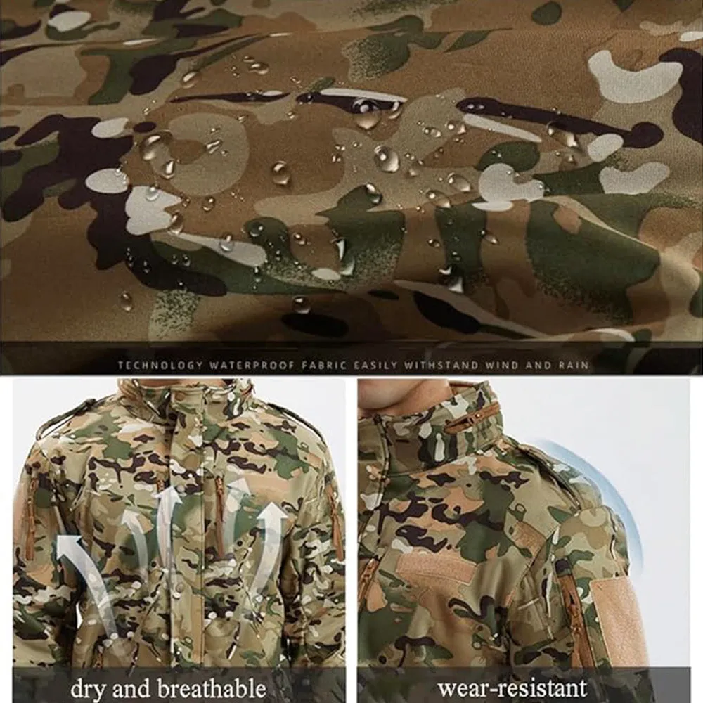 Men's Winter Camo Military Tactical Jacket Fleeced Hooded Outwear Softshell Windbreaker Coat