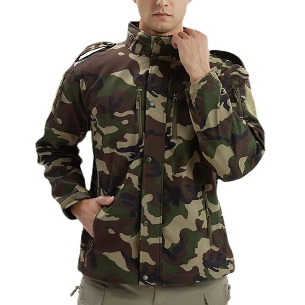 Men's Winter Camo Military Tactical Jacket Fleeced Hooded Outwear Softshell Windbreaker Coat