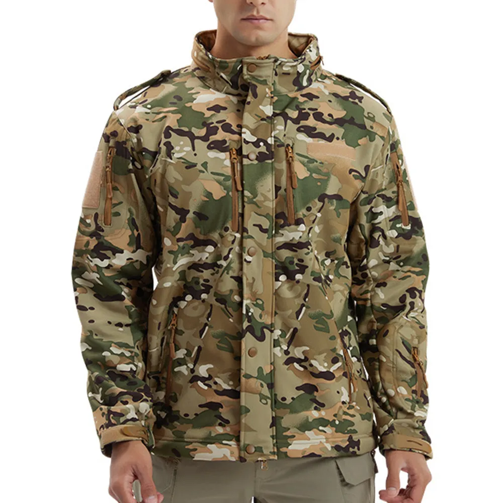 Men's Winter Camo Military Tactical Jacket Fleeced Hooded Outwear Softshell Windbreaker Coat