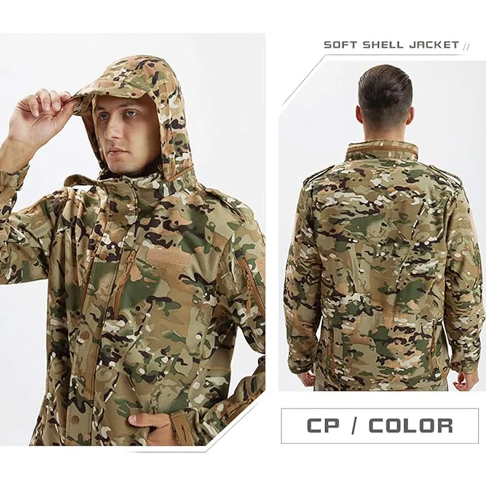 Men's Winter Camo Military Tactical Jacket Fleeced Hooded Outwear Softshell Windbreaker Coat