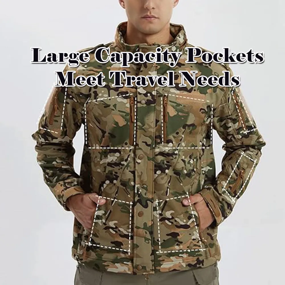 Men's Winter Camo Military Tactical Jacket Fleeced Hooded Outwear Softshell Windbreaker Coat