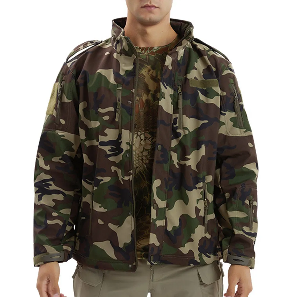 Men's Winter Camo Military Tactical Jacket Fleeced Hooded Outwear Softshell Windbreaker Coat
