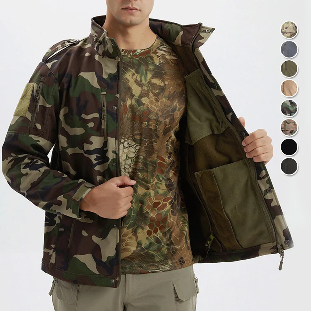 Men's Winter Camo Military Tactical Jacket Fleeced Hooded Outwear Softshell Windbreaker Coat