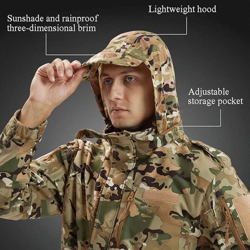 Men's Winter Camo Military Tactical Jacket Fleeced Hooded Outwear Softshell Windbreaker Coat
