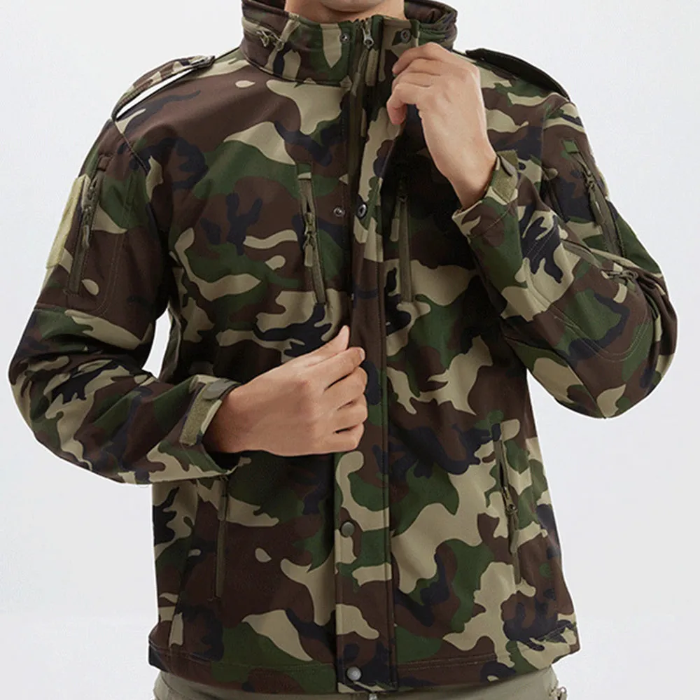 Men's Winter Camo Military Tactical Jacket Fleeced Hooded Outwear Softshell Windbreaker Coat