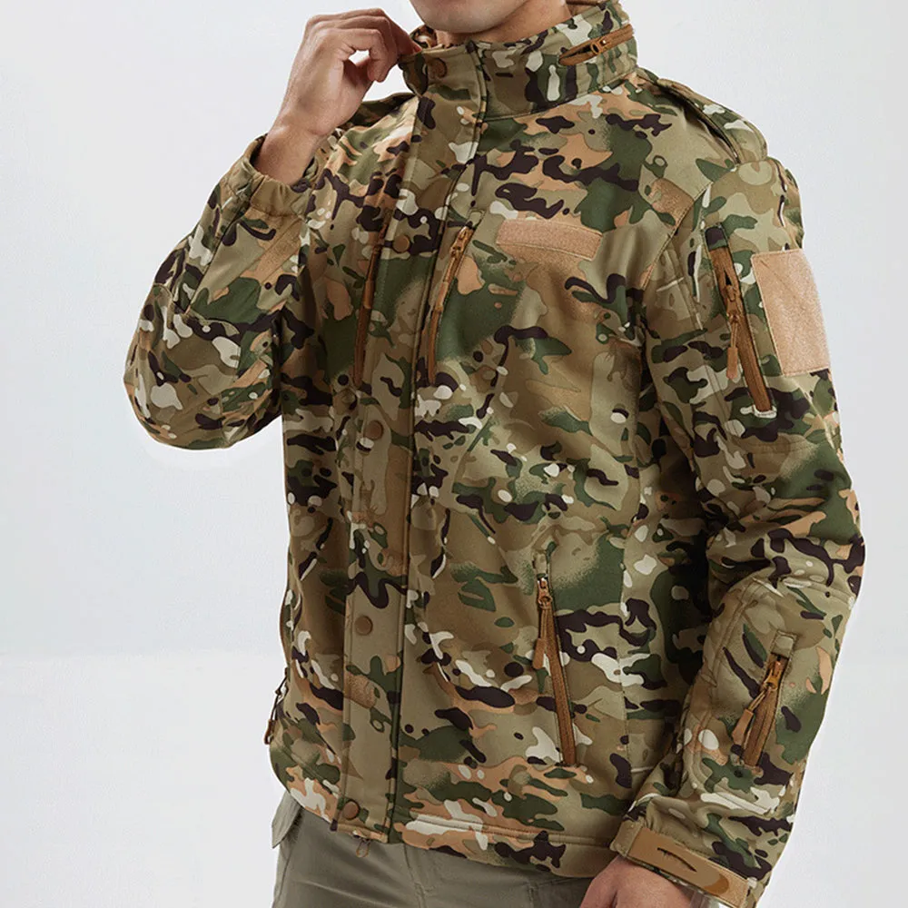 Men's Winter Camo Military Tactical Jacket Fleeced Hooded Outwear Softshell Windbreaker Coat