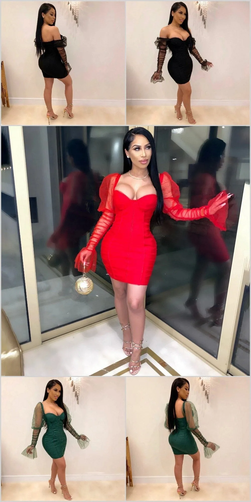 Mesh Puff Sleeve Party Dress