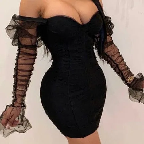 Mesh Puff Sleeve Party Dress