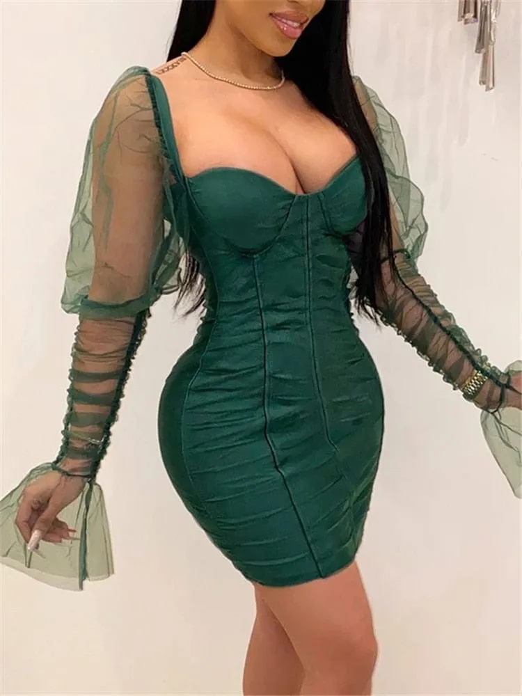 Mesh Puff Sleeve Party Dress