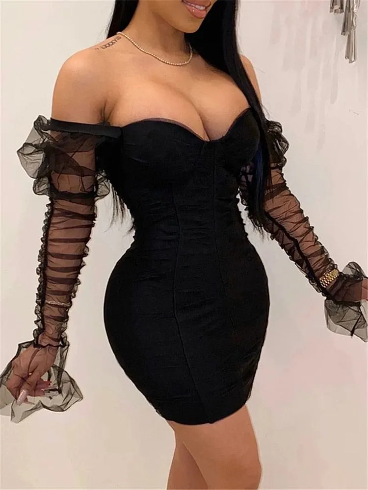 Mesh Puff Sleeve Party Dress