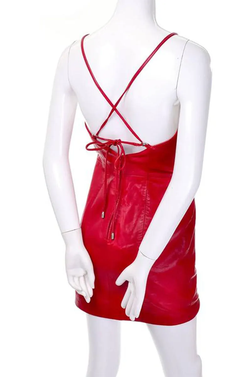 Michael Hoban North Beach Red Leather Vintage Mini Dress 6