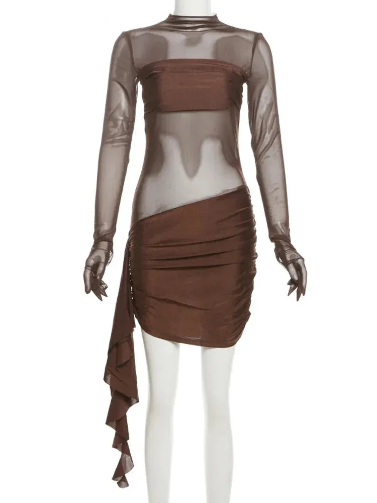 Mocha Clubbing Mini Dress for Evening Glam