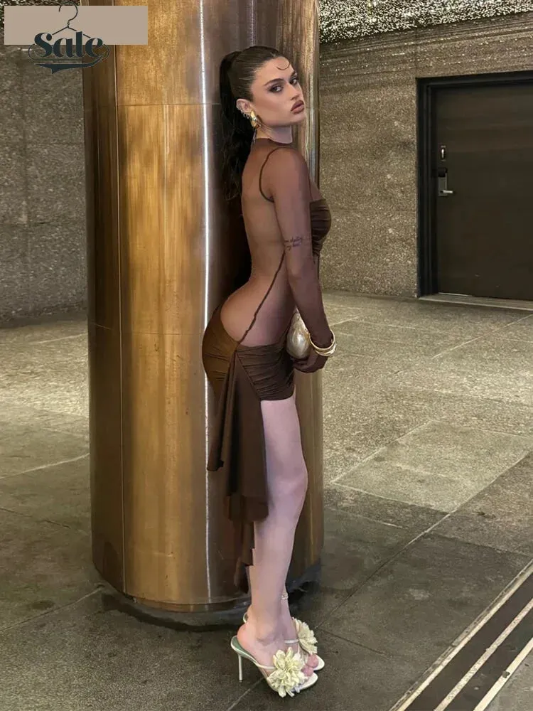 Mocha Clubbing Mini Dress for Evening Glam
