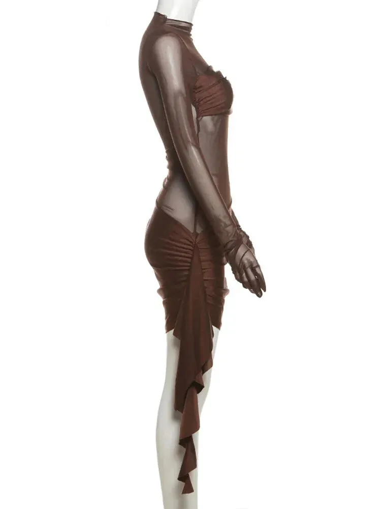 Mocha Clubbing Mini Dress for Evening Glam