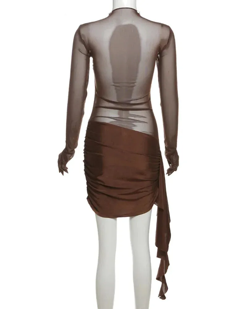 Mocha Clubbing Mini Dress for Evening Glam