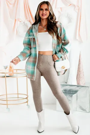 Mountain Retreat Hooded Plaid Shacket (Teal/Sand)