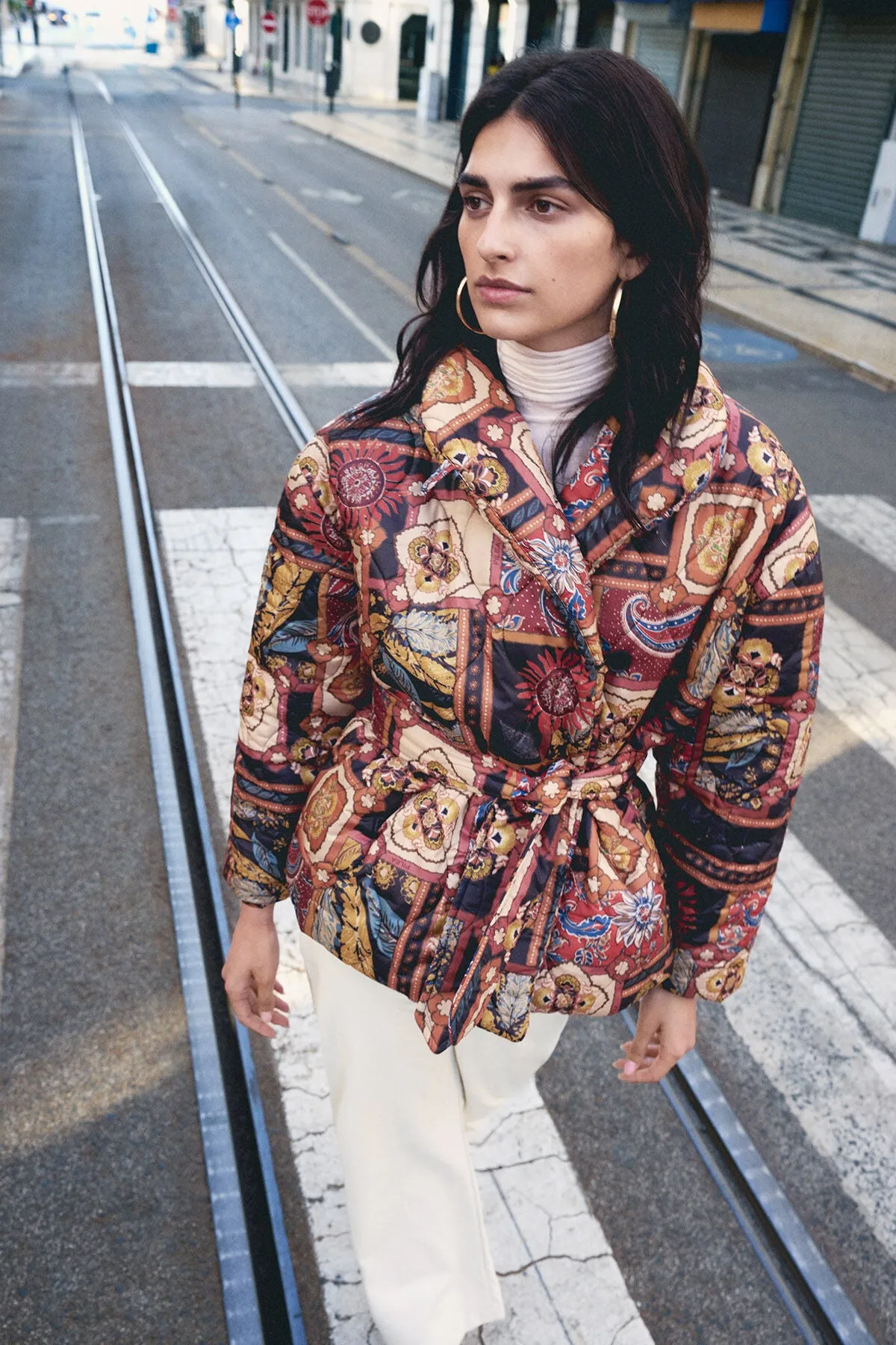 Multicolored Luna Patterned Puffer Coat