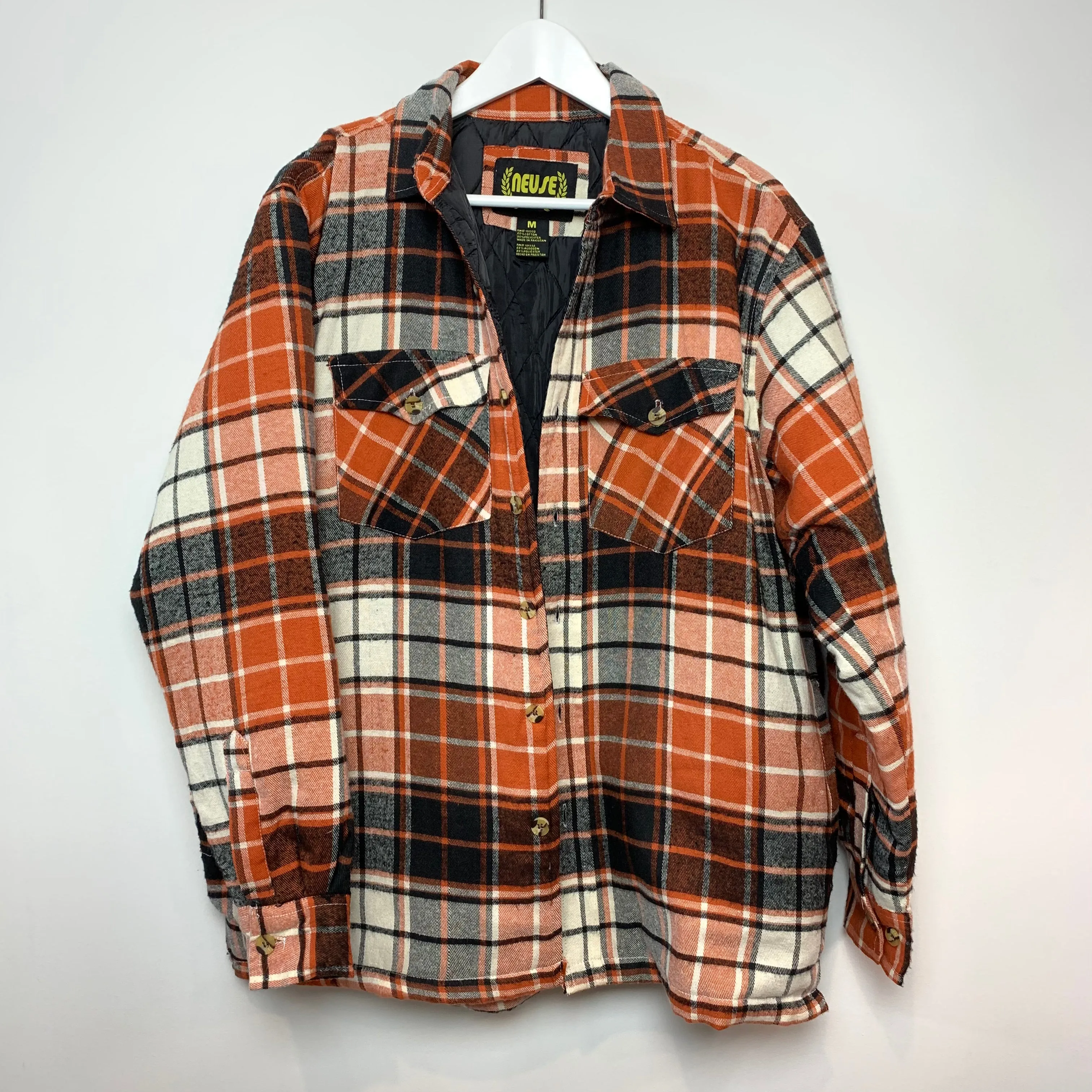 Neuse Orange Plaid Shirt Jacket Shacket Quilted Flannel Medium