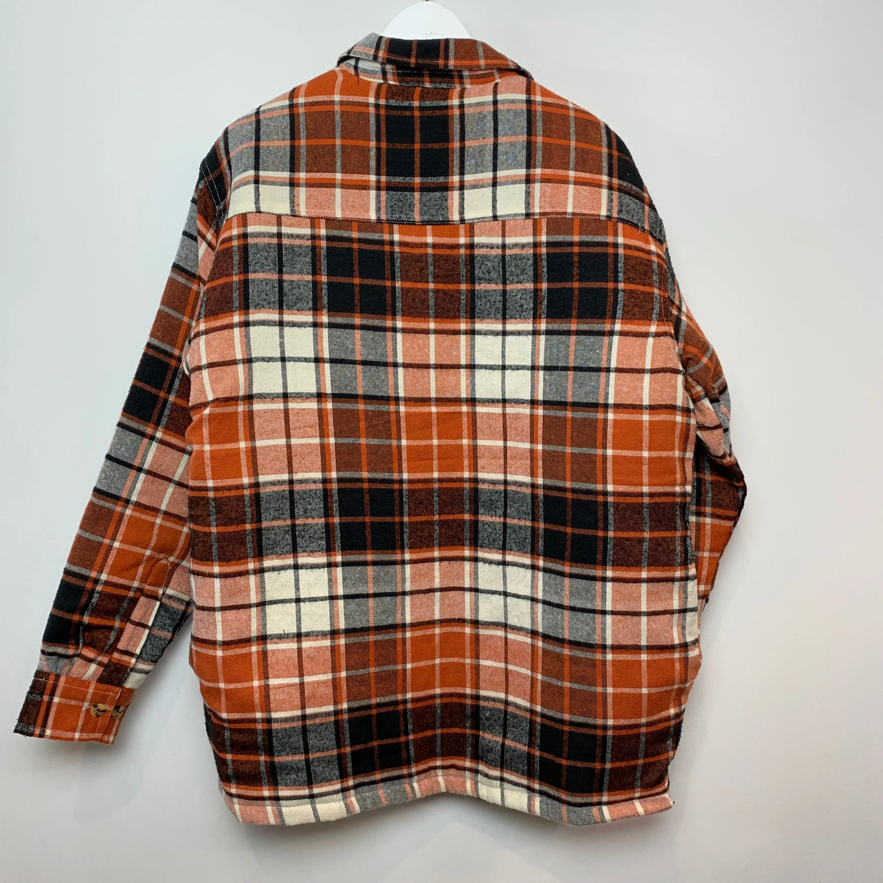 Neuse Orange Plaid Shirt Jacket Shacket Quilted Flannel Medium