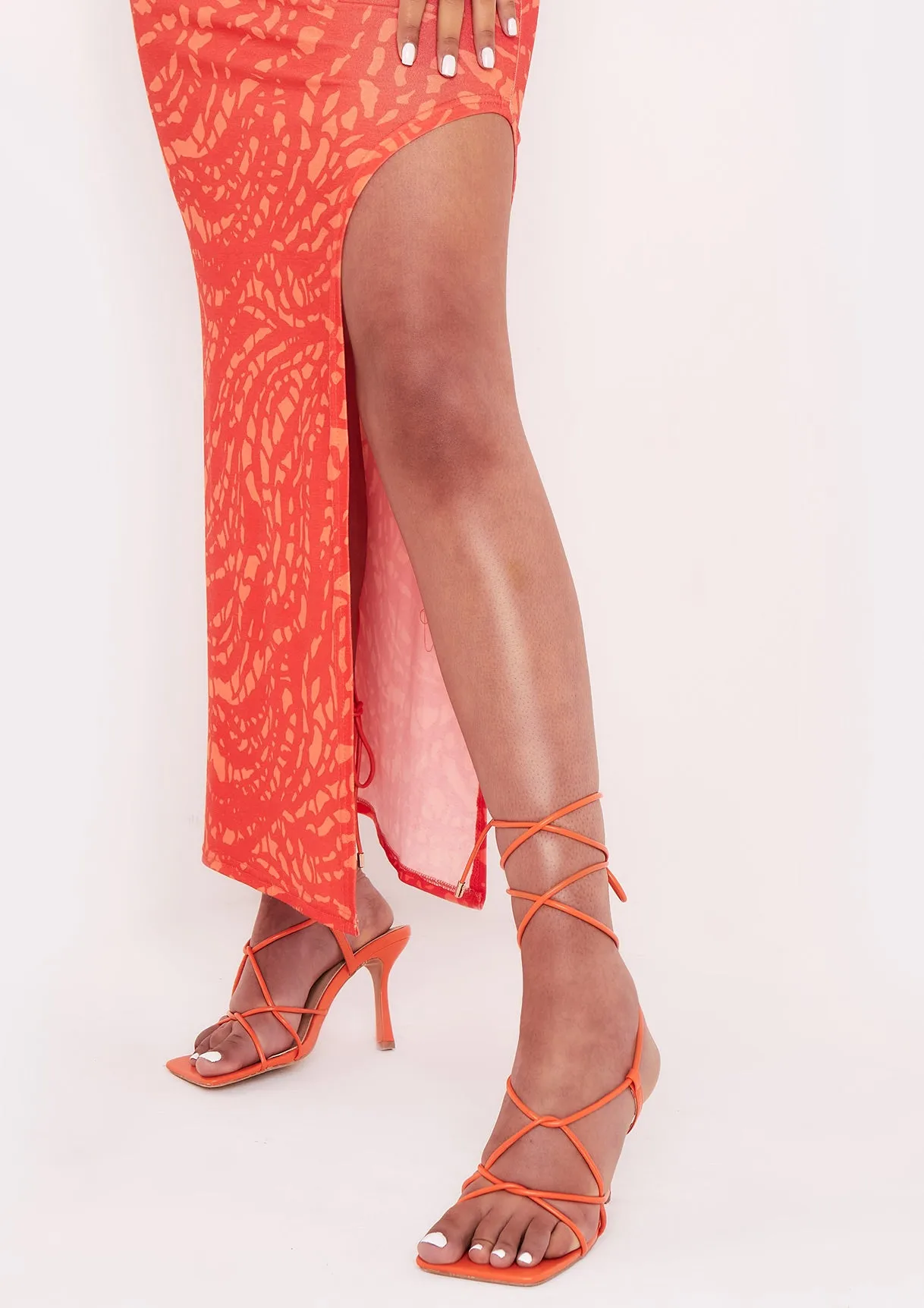 Nova Orange Printed Split Front Maxi Dress