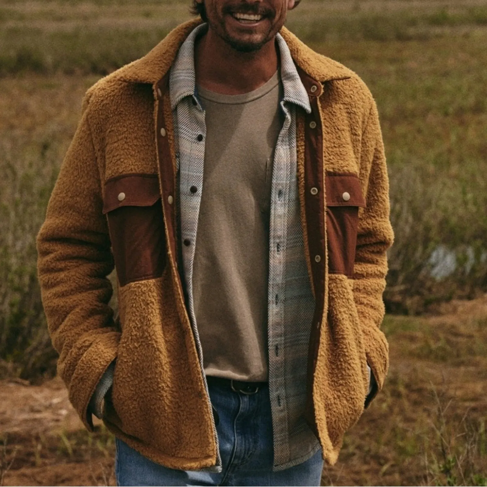Outerknown Skyline Fleece Sherpa Snap Shirt Jacket (Medium)