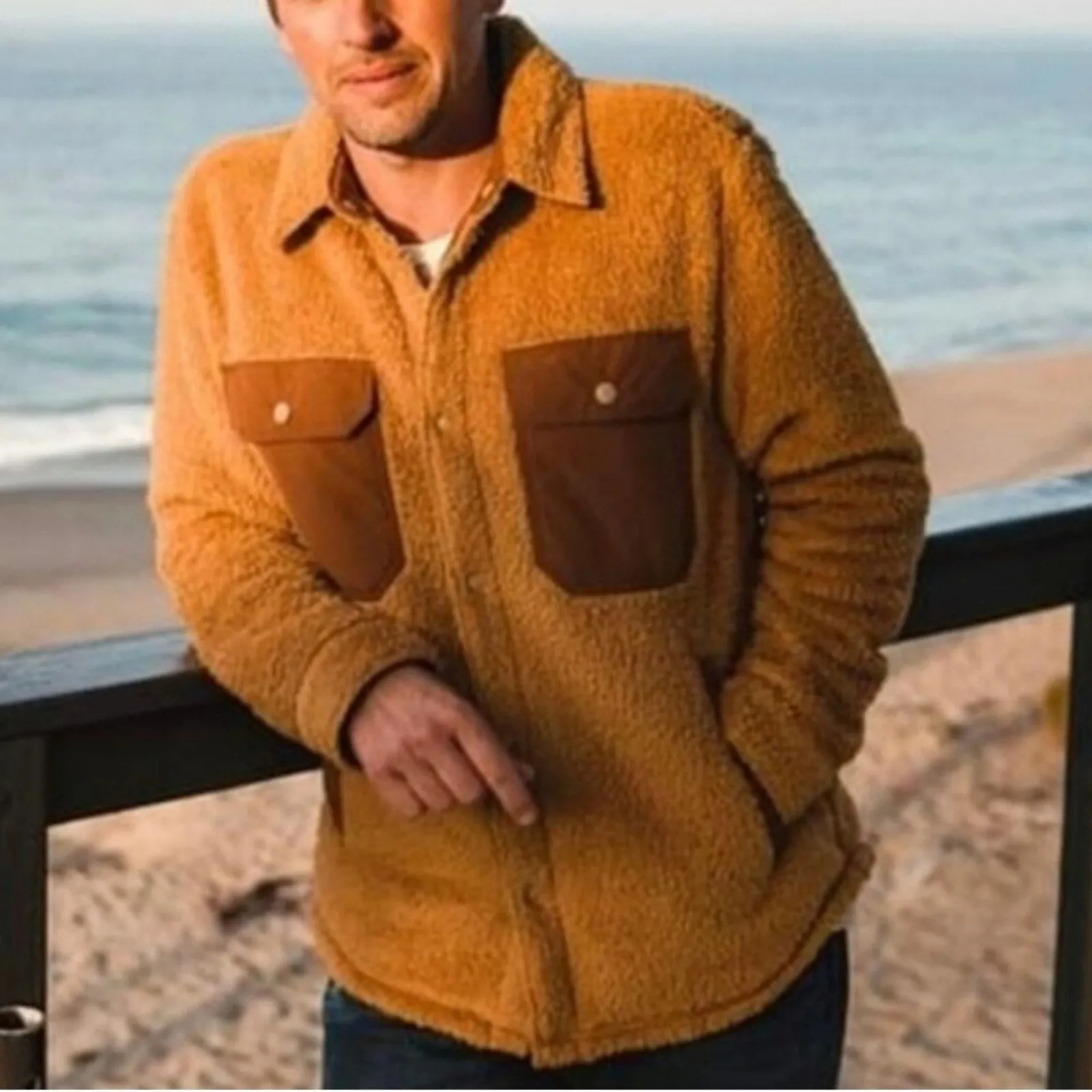 Outerknown Skyline Fleece Sherpa Snap Shirt Jacket (Medium)