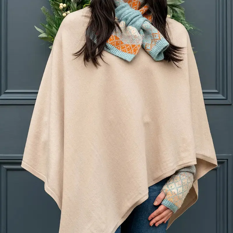 POM Fine Blend Knit Poncho Oatmeal 60121