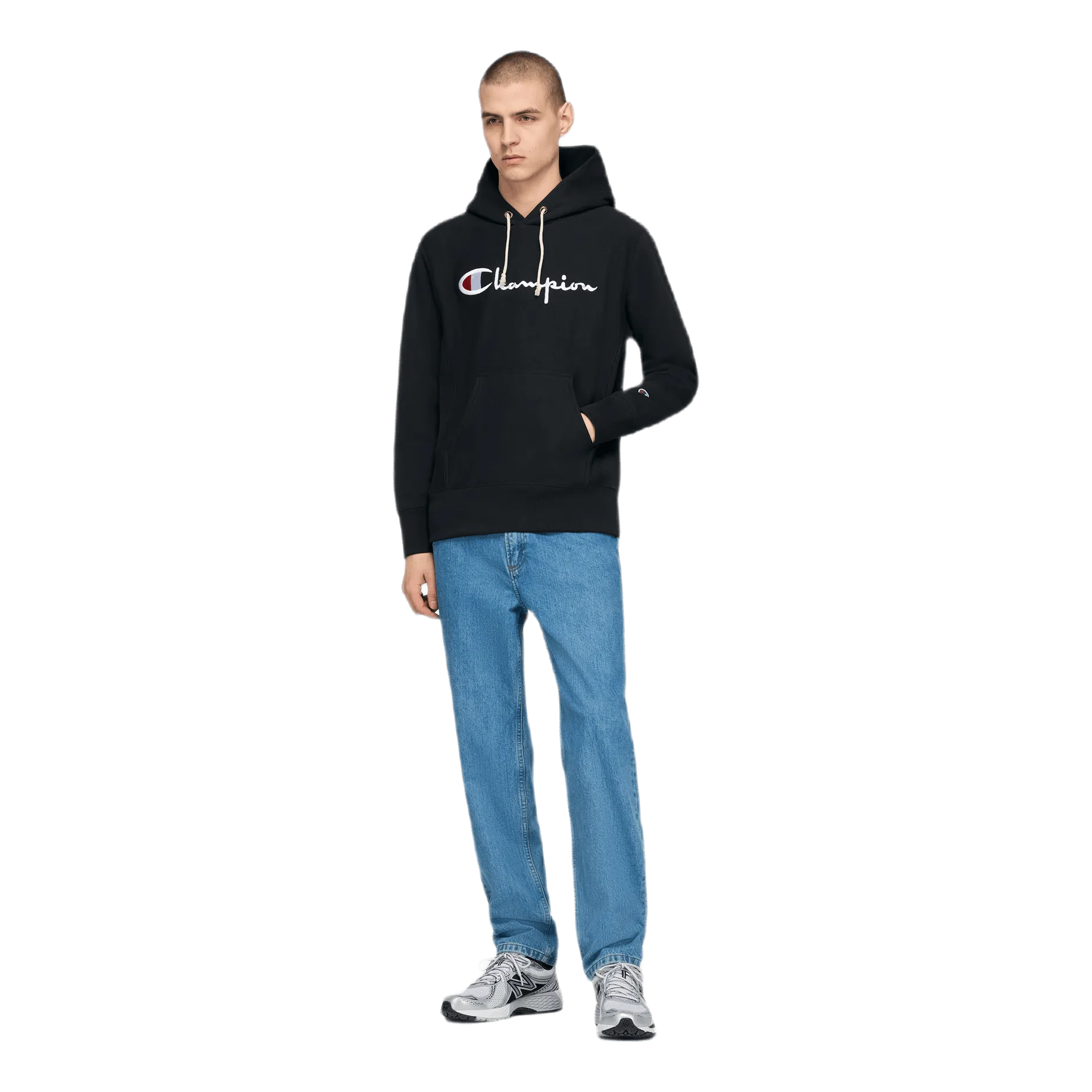 Reverse Weave Pullover Hood Black