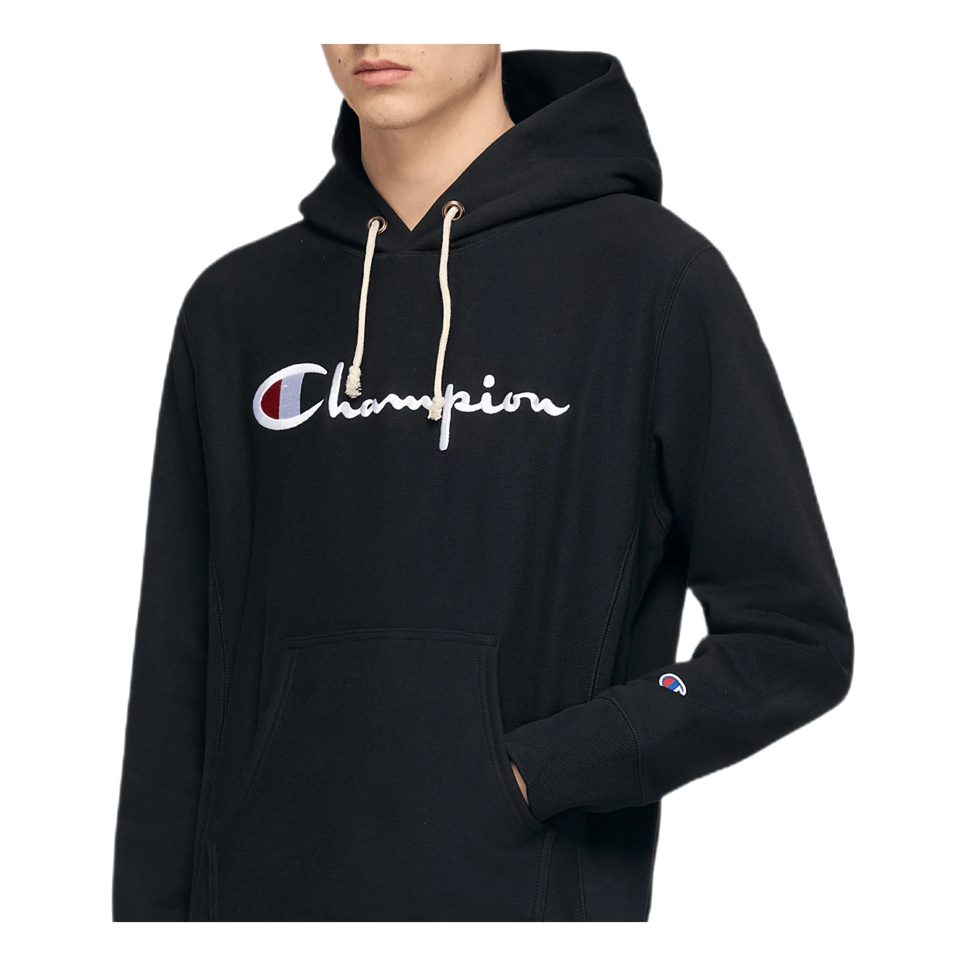 Reverse Weave Pullover Hood Black