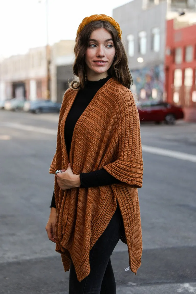 Ridged Rib Knit Blanket Poncho