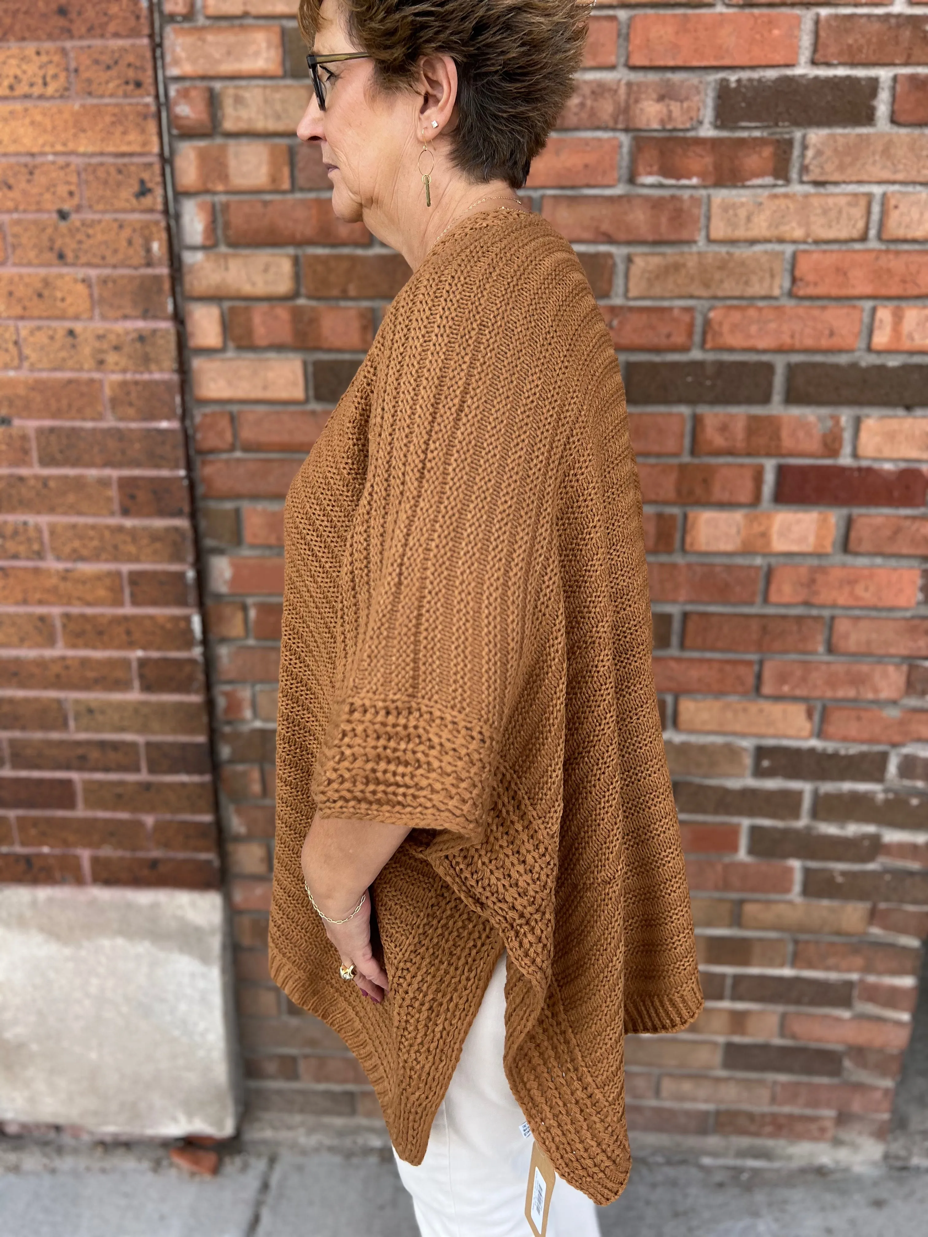 Ridged Rib Knit Blanket Poncho