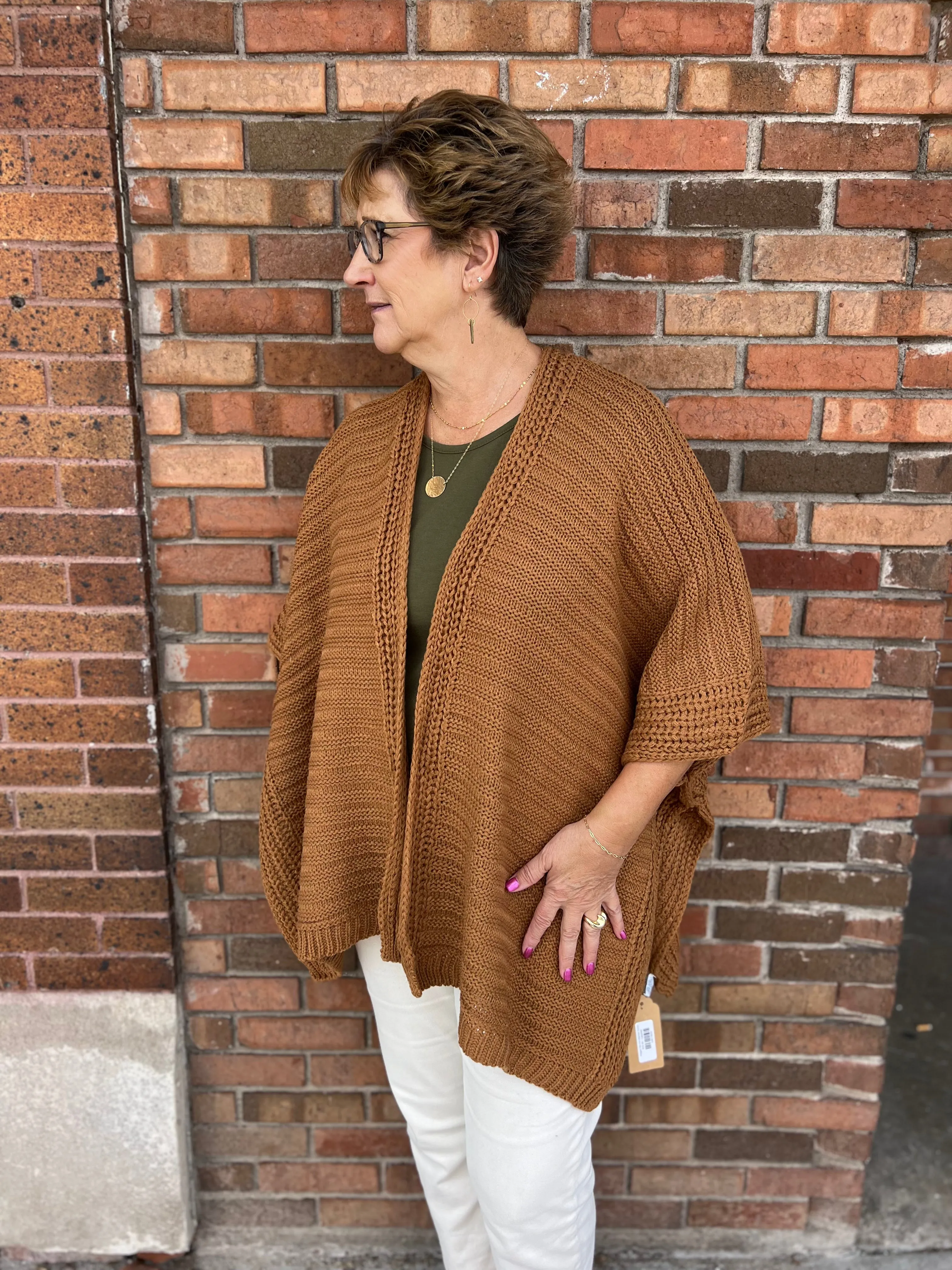 Ridged Rib Knit Blanket Poncho