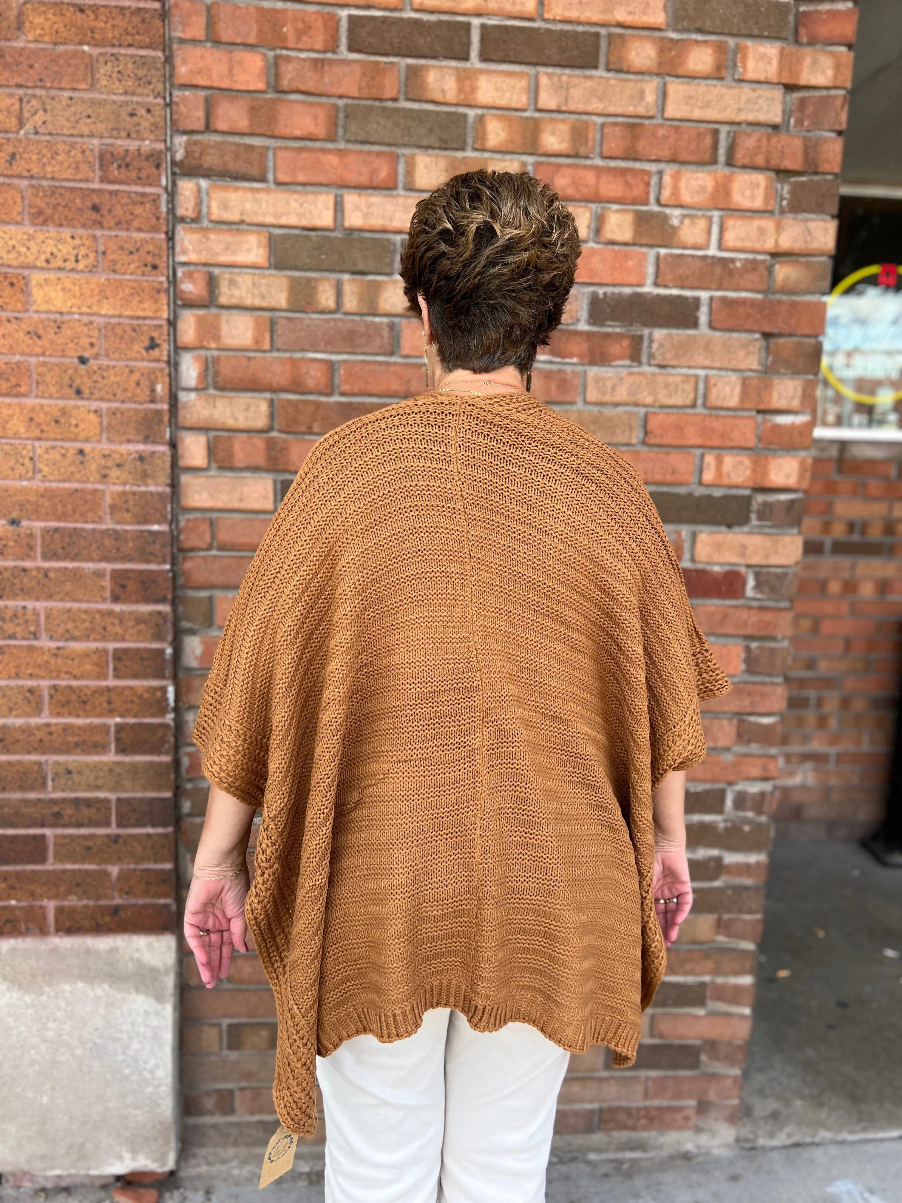 Ridged Rib Knit Blanket Poncho