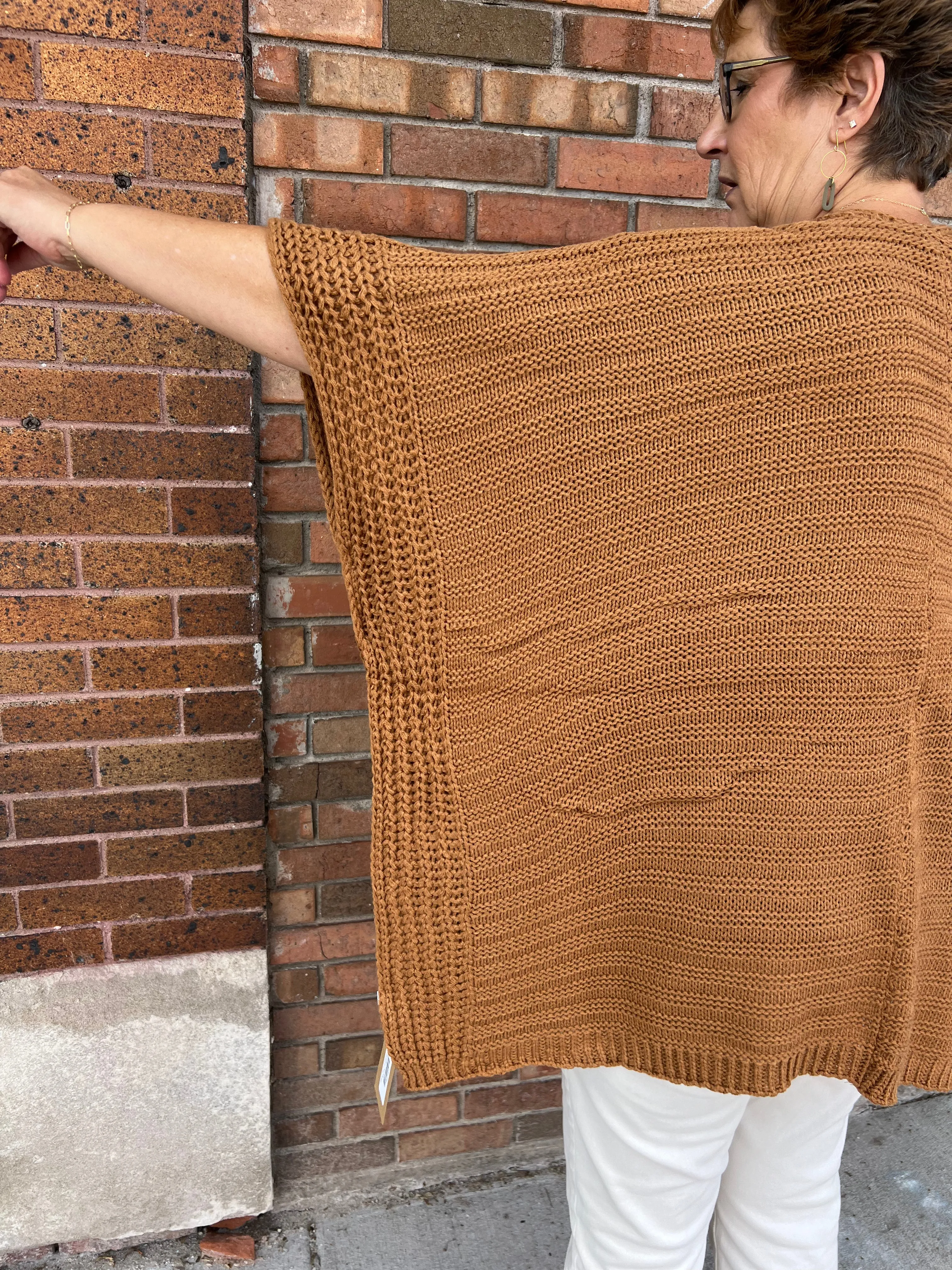 Ridged Rib Knit Blanket Poncho