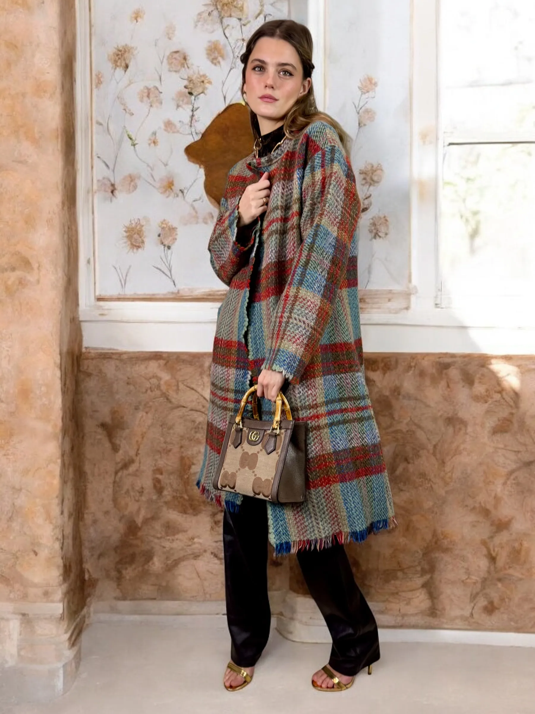 Rocky, 70s plaid fringed coat