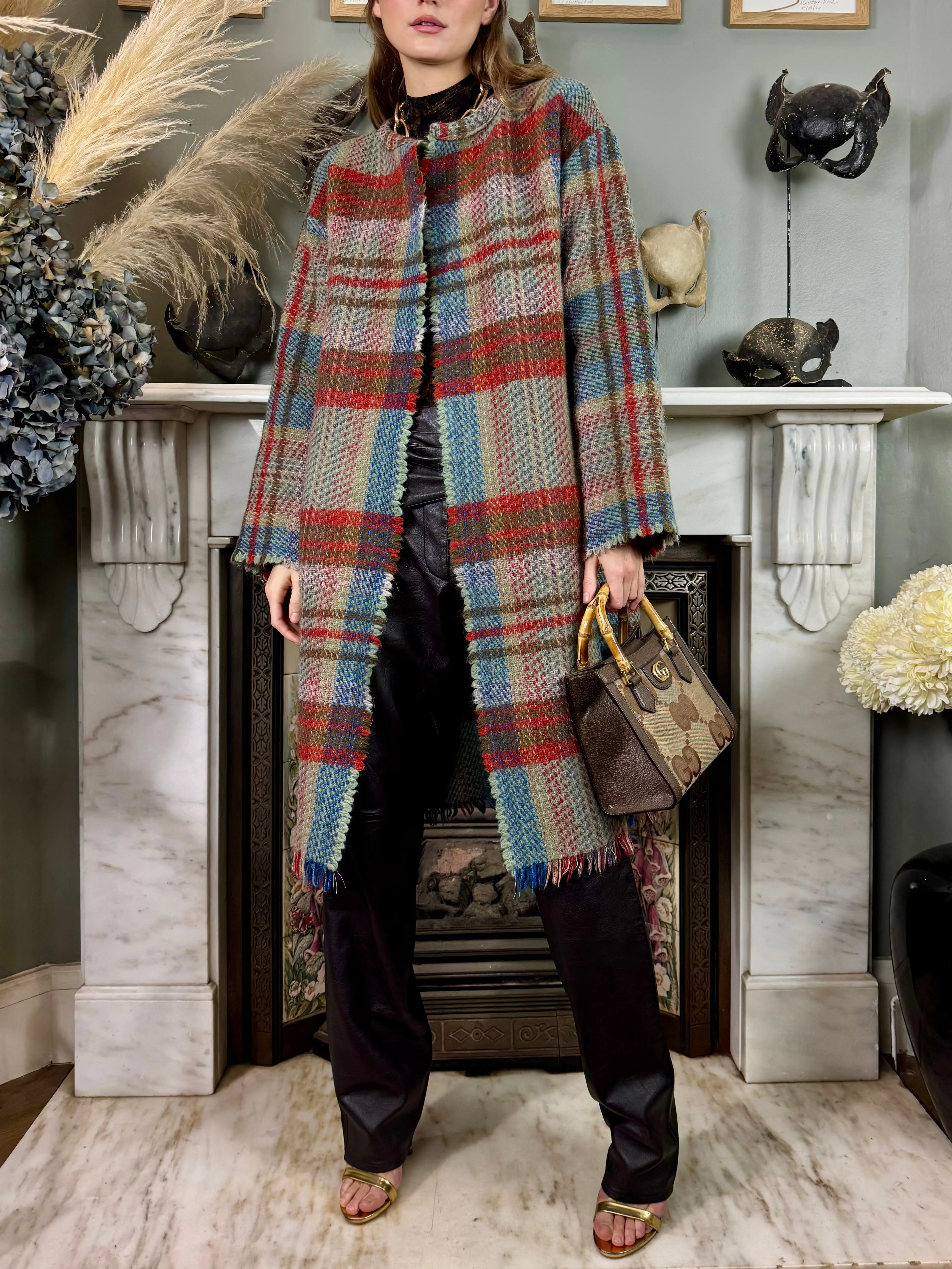 Rocky, 70s plaid fringed coat