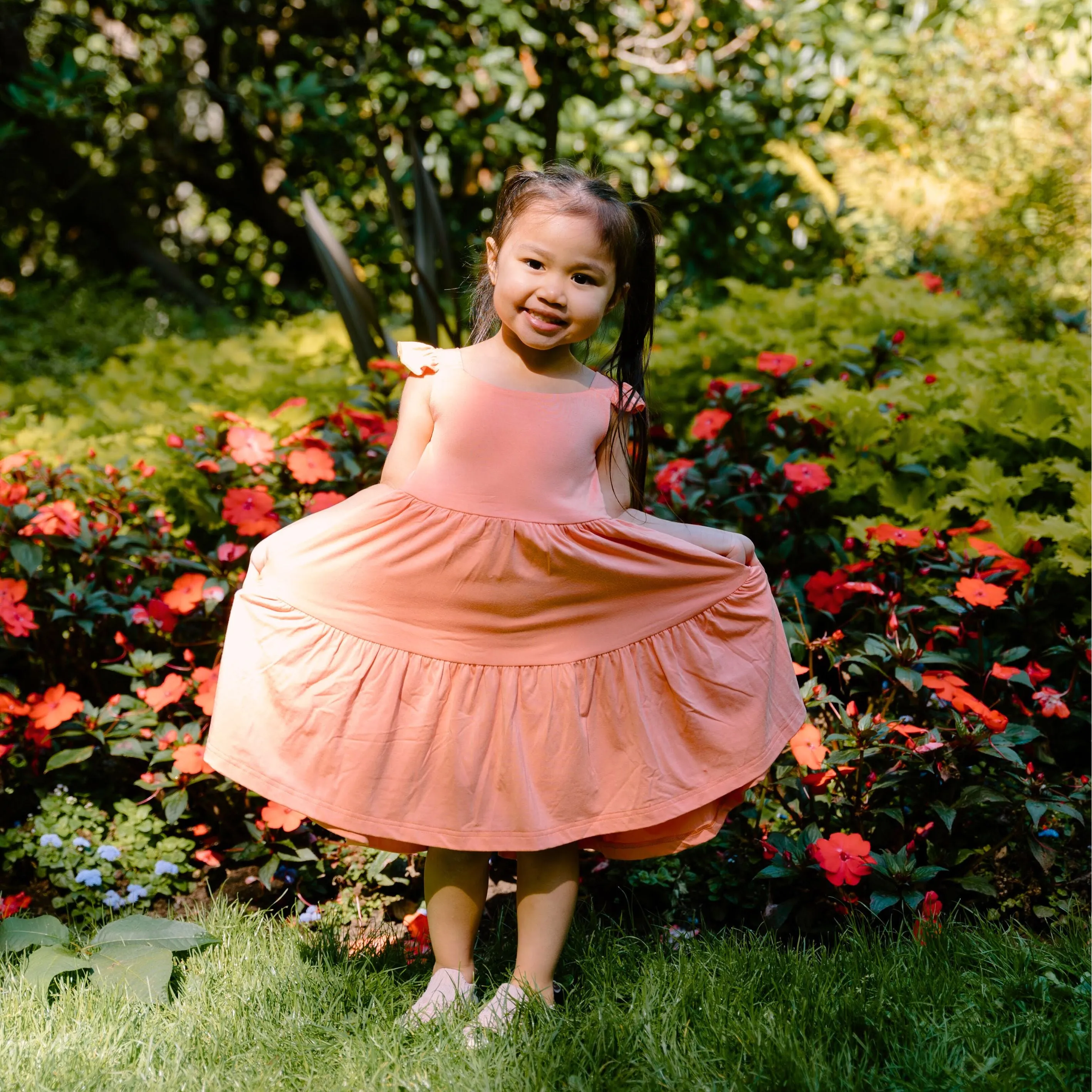 Ruffled Strap Tiered Dress - Coral