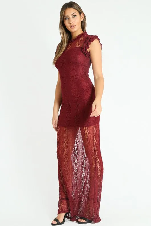Sheer Lace Maxi Bodycon Dress