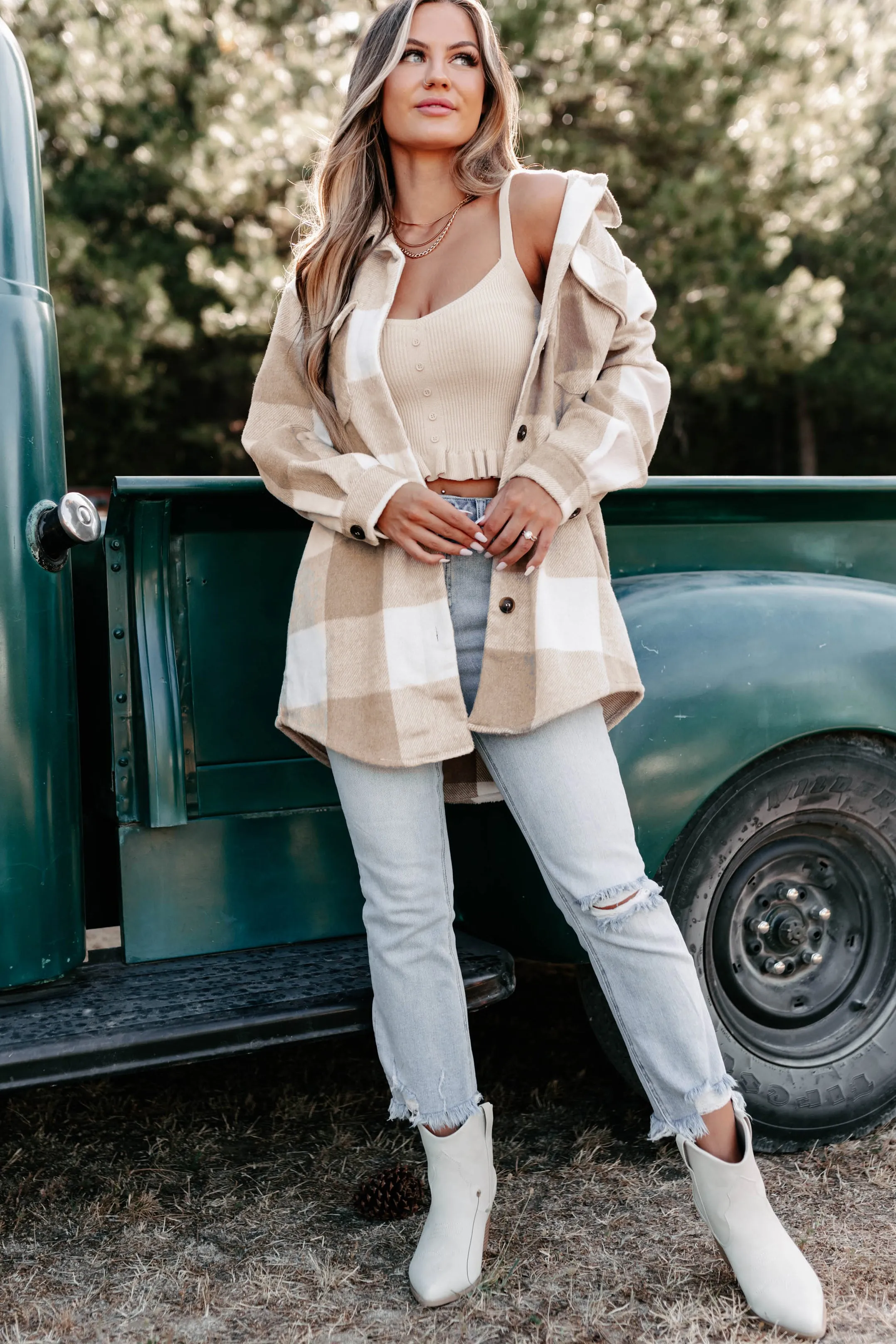 Shiren Plaid Oversized Shacket (Khaki)