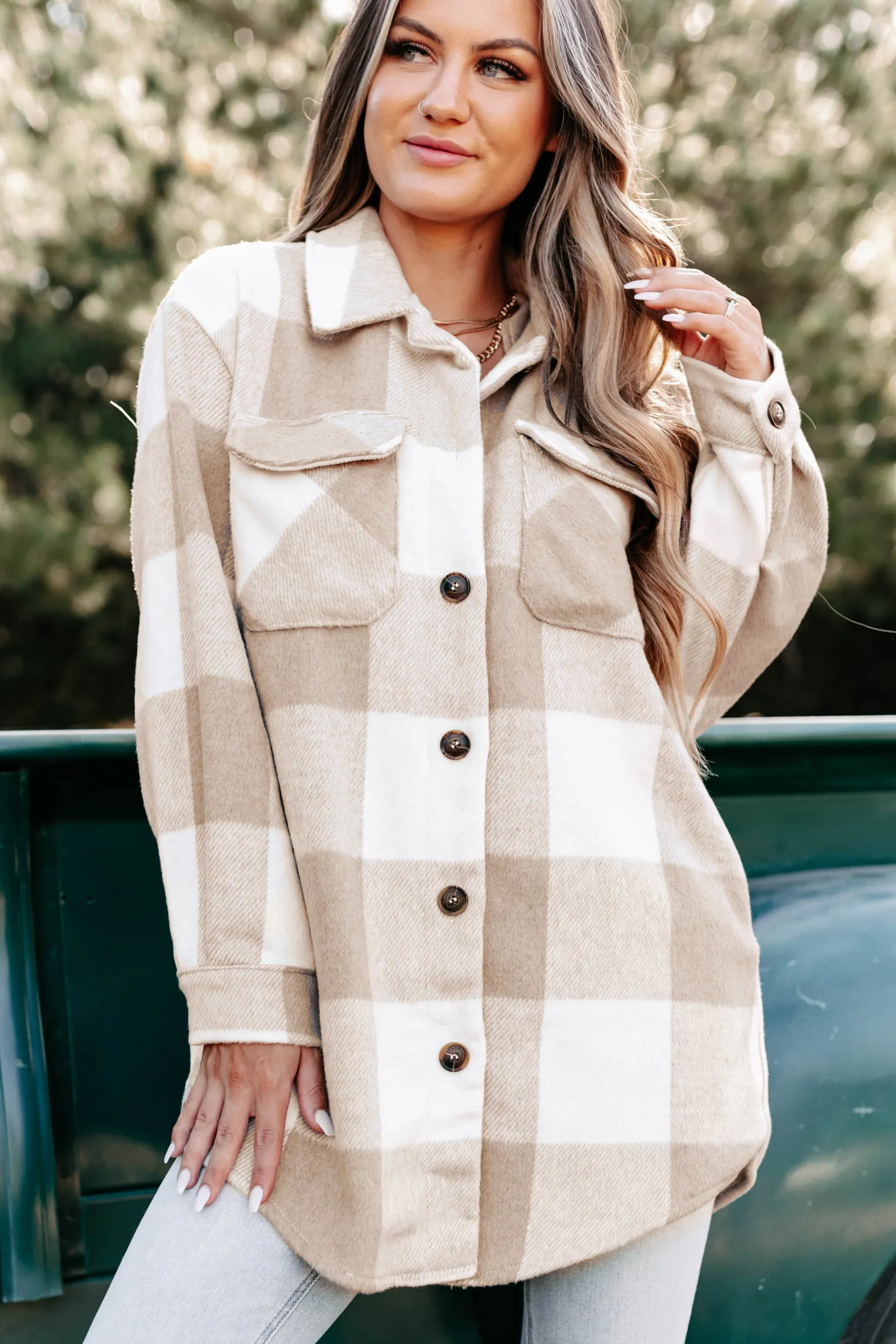 Shiren Plaid Oversized Shacket (Khaki)