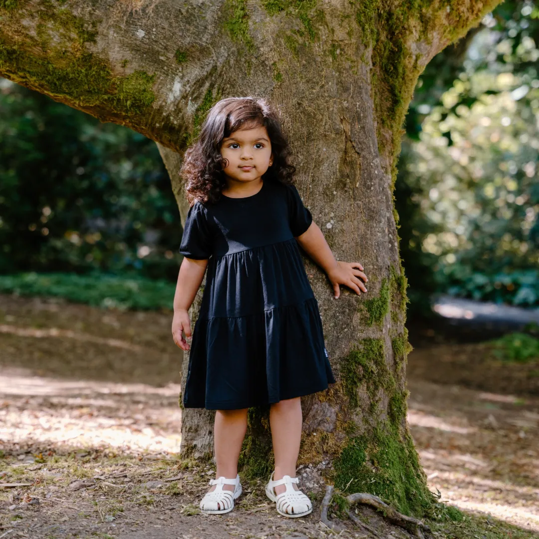 Short Sleeved Tiered Dress - Raven