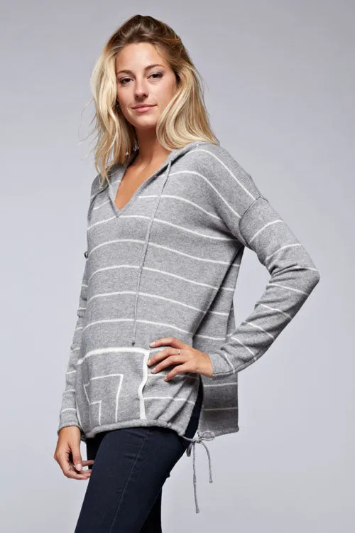 Striped Kangaroo Pocket Hoodie Sweater