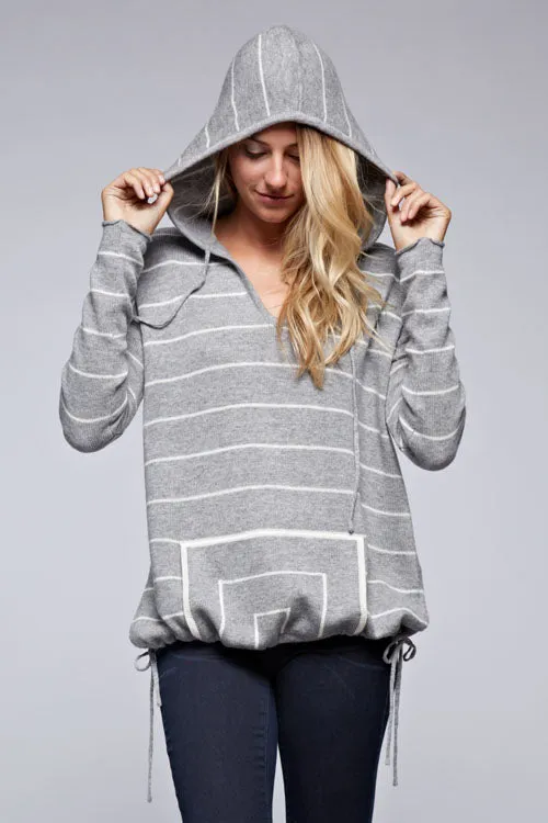 Striped Kangaroo Pocket Hoodie Sweater