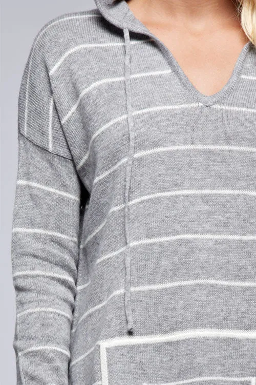 Striped Kangaroo Pocket Hoodie Sweater