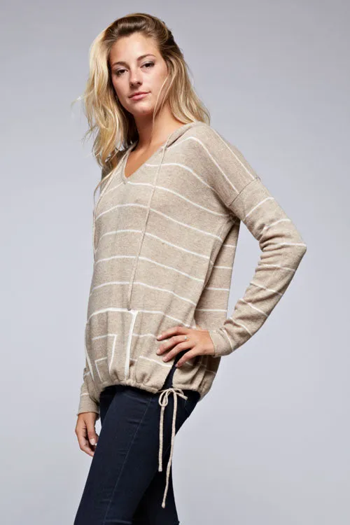 Striped Kangaroo Pocket Hoodie Sweater