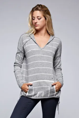 Striped Kangaroo Pocket Hoodie Sweater