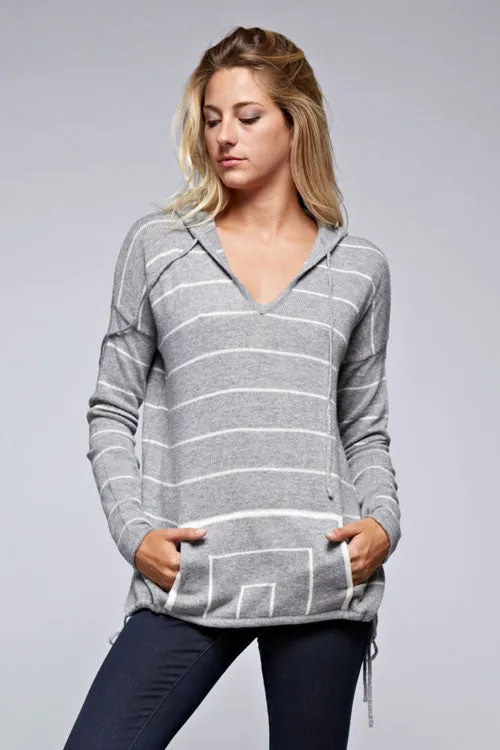 Striped Kangaroo Pocket Hoodie Sweater